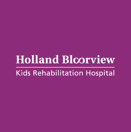A logo of holland bloorview kids rehabilitation hospital with text on a purple background.