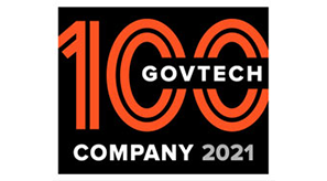 A logo featuring the text "100 govtech company 2021" on a black background with orange elements.