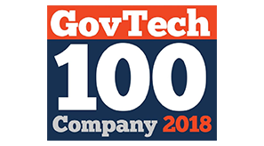 Logo of "govtech 100 company 2018" indicating recognition within the government technology industry.