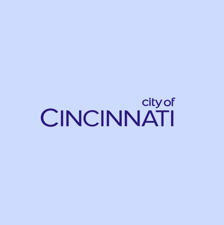 A graphic with the text "city of cincinnati" on a purple background.