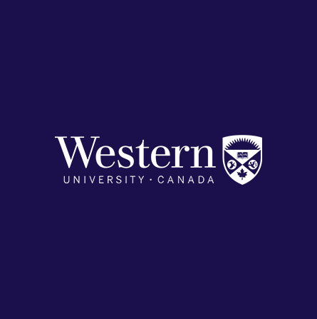 Logo of western university, canada on a dark blue background.