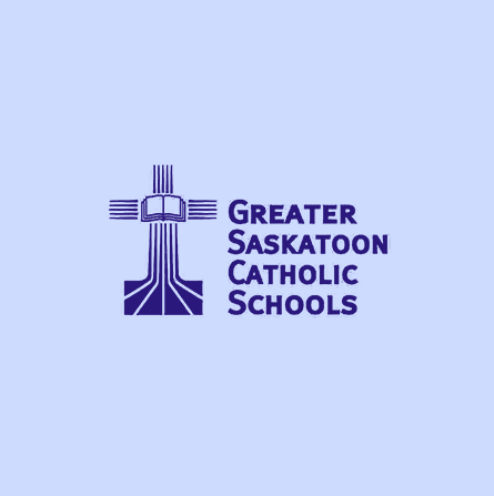 Logo of greater saskatoon catholic schools featuring a stylized cross and text.