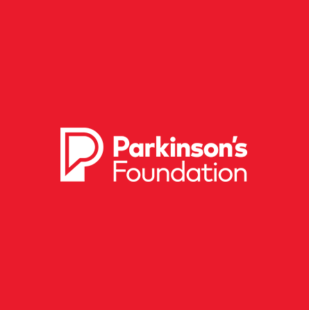Logo of the parkinson's foundation on a red background.