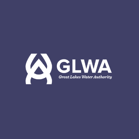 Logo of the great lakes water authority (glwa) on a navy blue background.