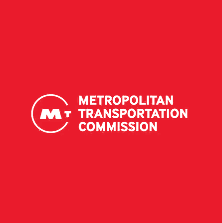 Logo of the metropolitan transportation commission on a red background.