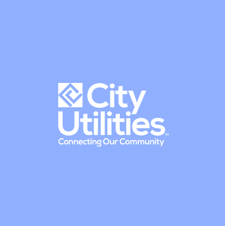 Logo of "city utilities" featuring a hexagonal design with the tagline "connecting our community".