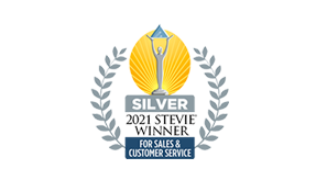 Silver award emblem for sales and customer service excellence.