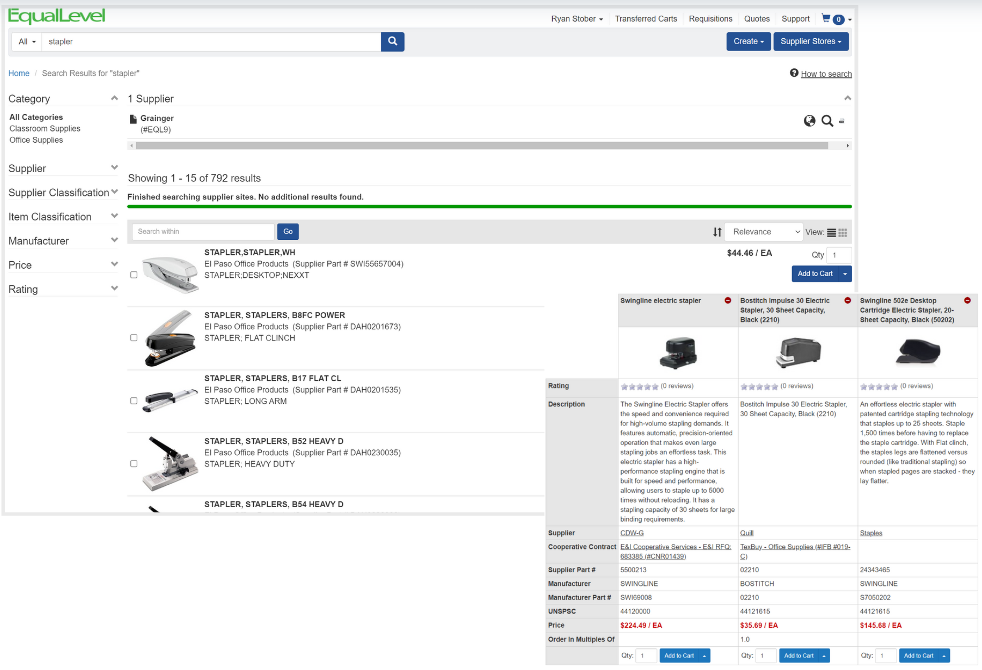 Price comparisons in Euna Procurement