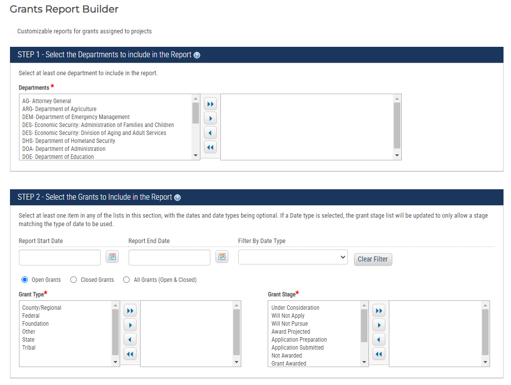 Grants Report Builder