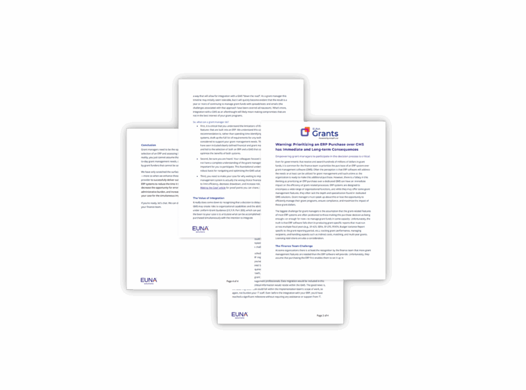 Euna Grants Powered by AmpliFund ERP+GMS Explainer Cover for Grant Managers in Grant Management