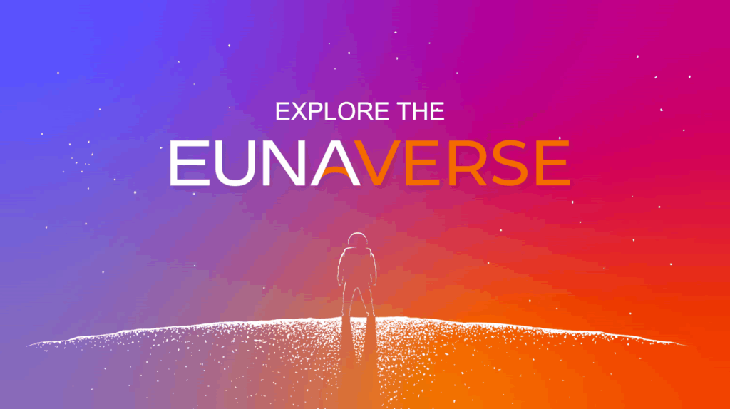 Eunaverse logo and astronaut on gradient background