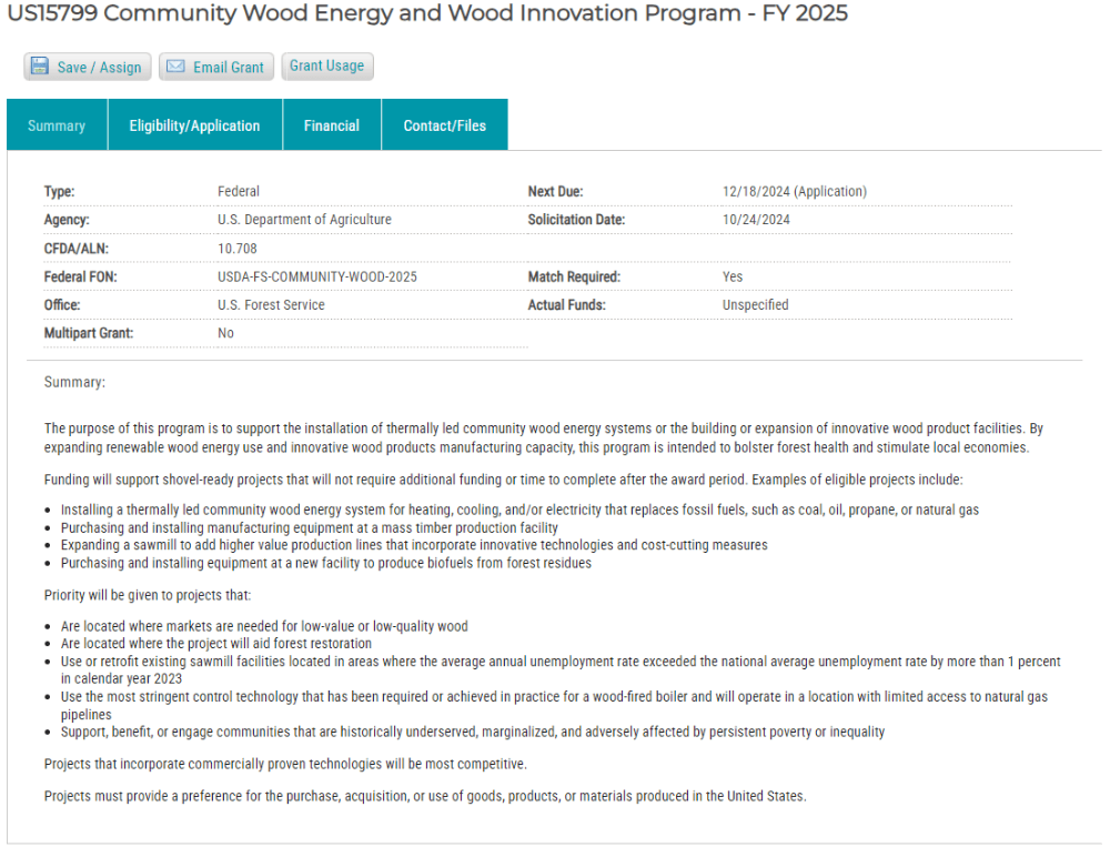 Community Wood Energy and Wood Innovation Program