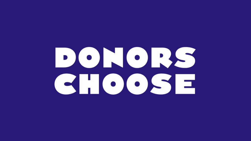 DonorsChoose white logo on Indigo background