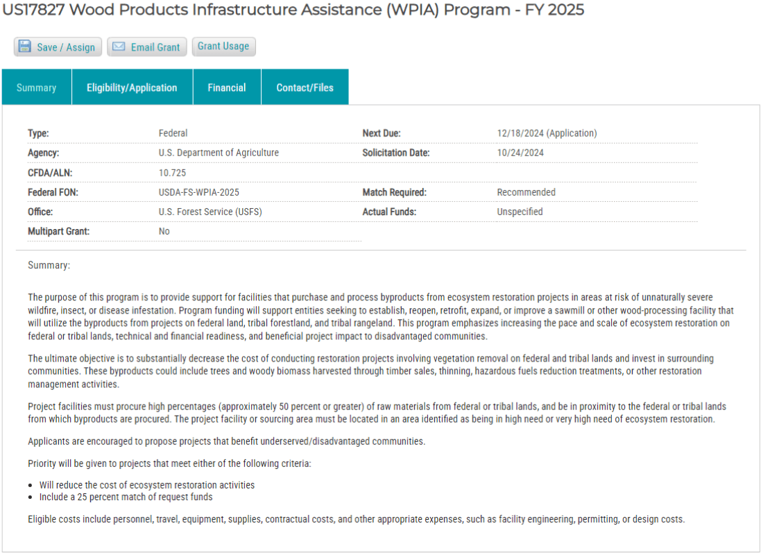 Wood Products Infrastructure Assistance Program