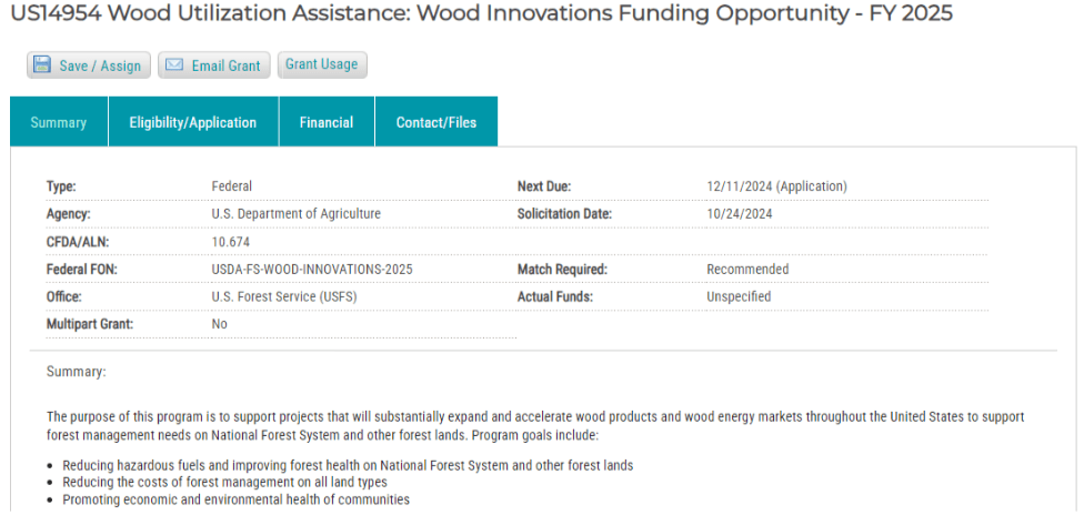Wood Utilization Assistance Wood Innovations Funding Opportunity
