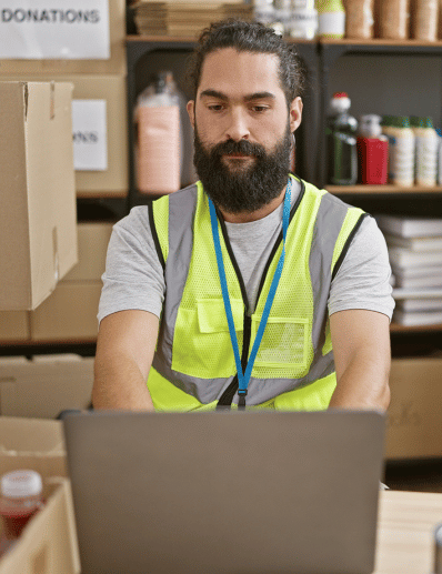 nonprofit employee working on computer